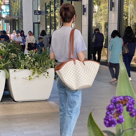 Celine Couffin Large Coated Canvas & Leather Tote white - Picture 2 of 6